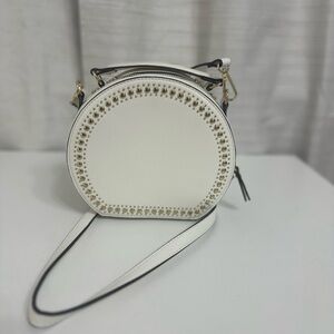INC International Concepts White Round Crossbody with Gold Studs
